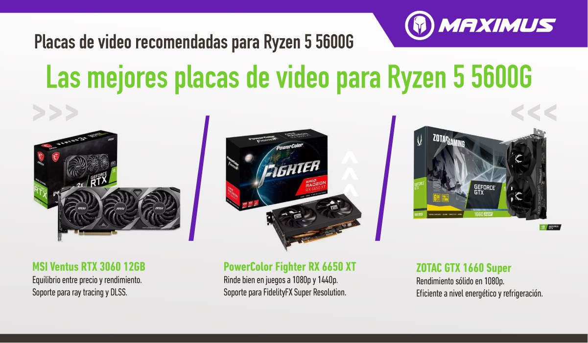 Placas de video ideales para maximizar el rendimiento del Ryzen 5 5600G.